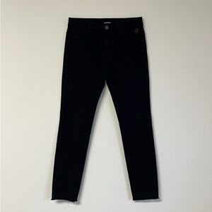 Desigual Black Sun Embroidered High Rise Ankle Crop Raw Hem Jeans Size 31